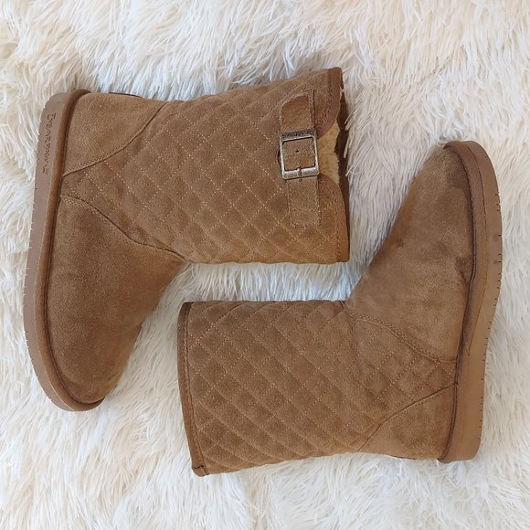 BearPaw Leigh Ann Quilted Winter Suede & Sheepskin Boots, Women's Size 9 - Picture 5 of 9